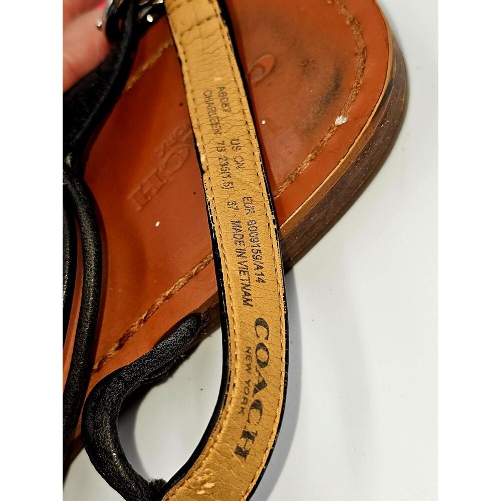 Coach Women's Black Leather Charleen T-Strap Sandals Silver Accents Sz 7 B 2309 - Picture 8 of 16